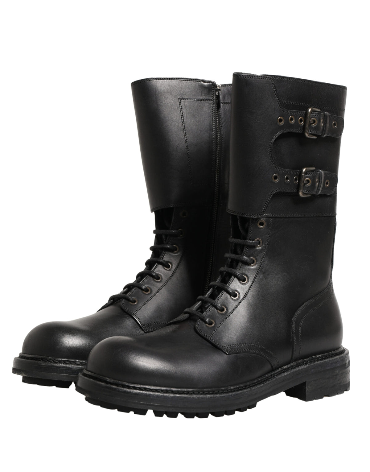 Dolce & Gabbana Men's Leather & Rubber Lace-Up Combat Strap Boots - Black