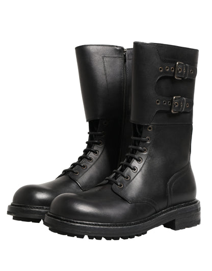 Dolce & Gabbana Men's Leather & Rubber Lace-Up Combat Strap Boots - Black