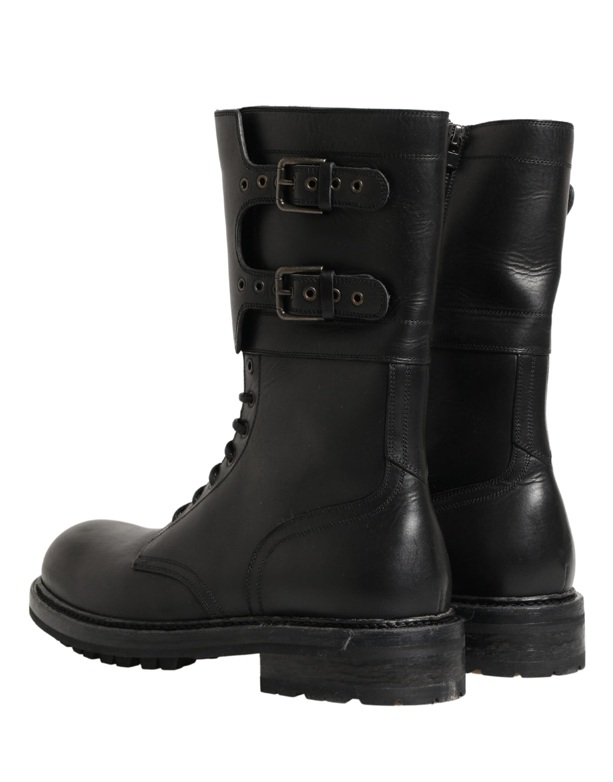 Dolce & Gabbana Men's Leather & Rubber Lace-Up Combat Strap Boots - Black