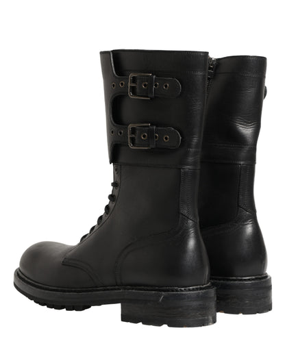 Dolce & Gabbana Men's Leather & Rubber Lace-Up Combat Strap Boots - Black