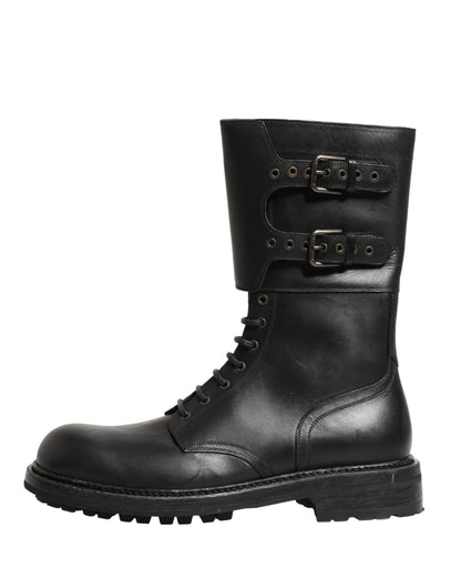 Dolce & Gabbana Men's Leather & Rubber Lace-Up Combat Strap Boots - Black