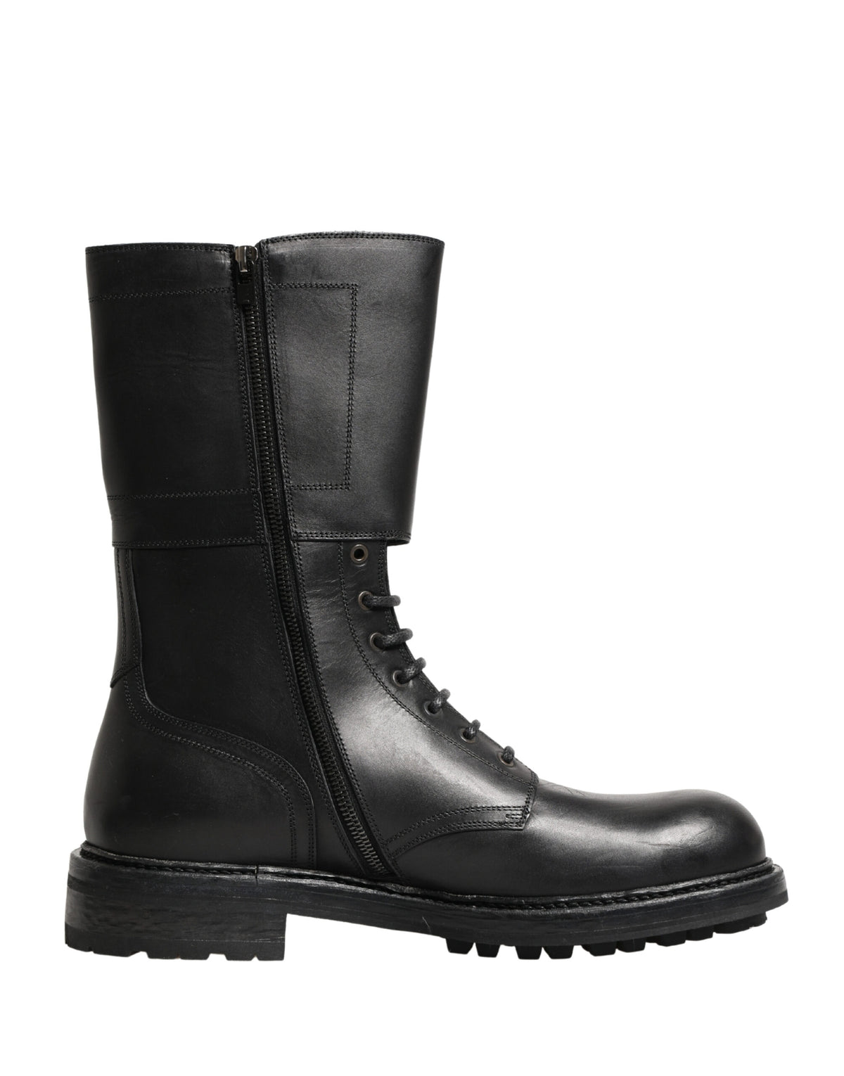 Dolce & Gabbana Men's Leather & Rubber Lace-Up Combat Strap Boots - Black