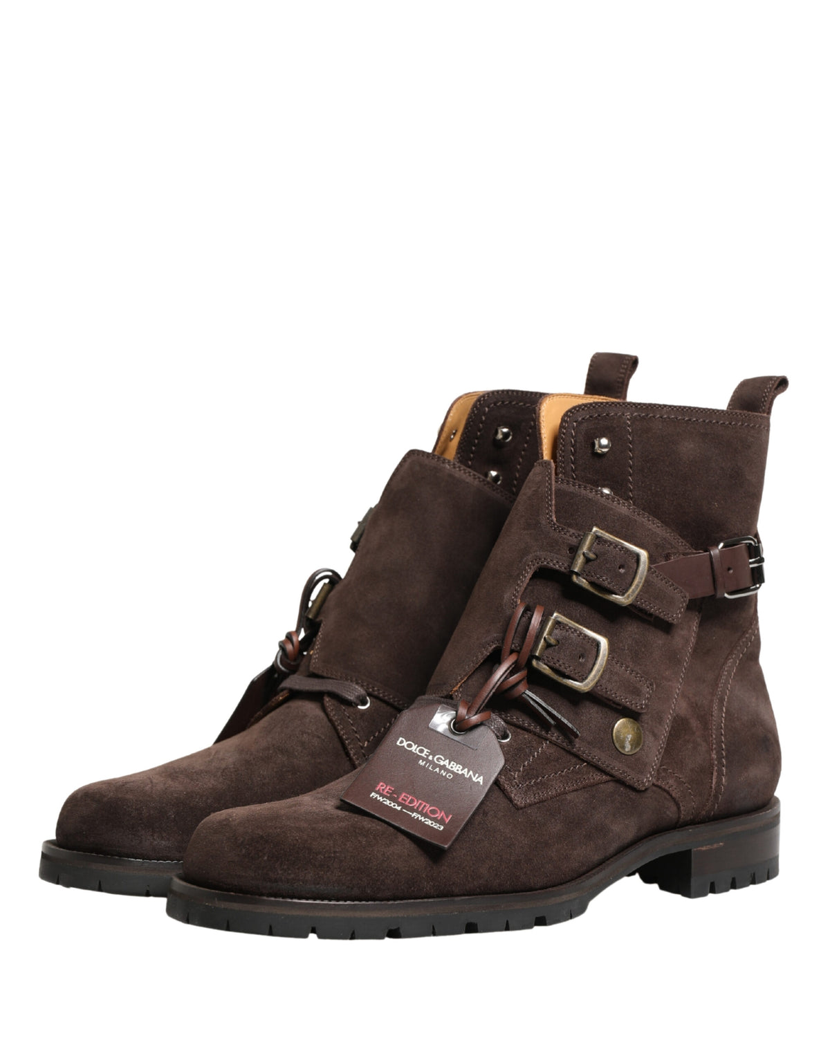Dolce & Gabbana Men's Suede Leather & Rubber Ankle Strap Boots - Brown