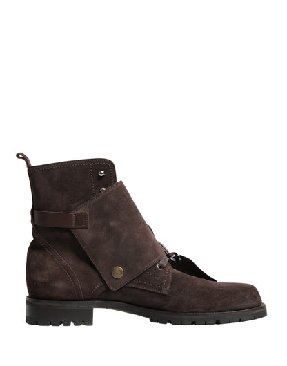 Dolce & Gabbana Men's Suede Leather & Rubber Ankle Strap Boots - Brown
