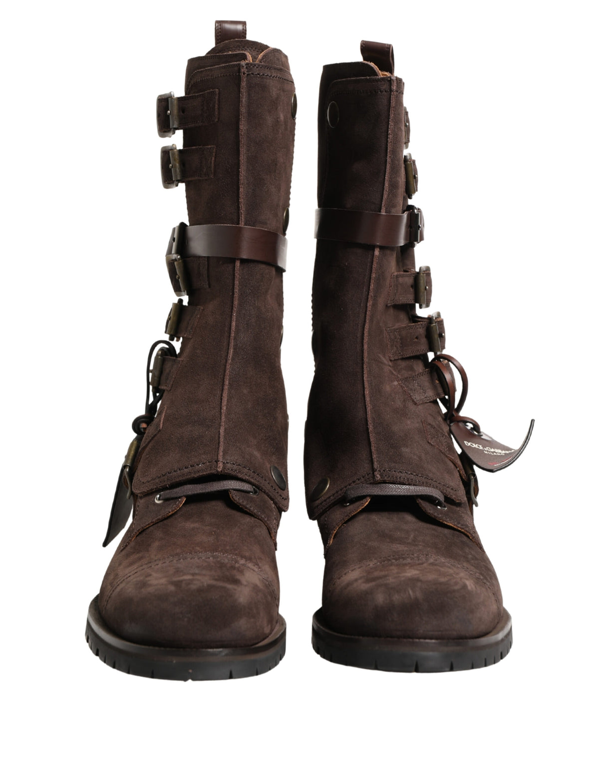 Dolce & Gabbana Men's Suede Leather & Rubber Ankle Combat Strap Boots - Brown