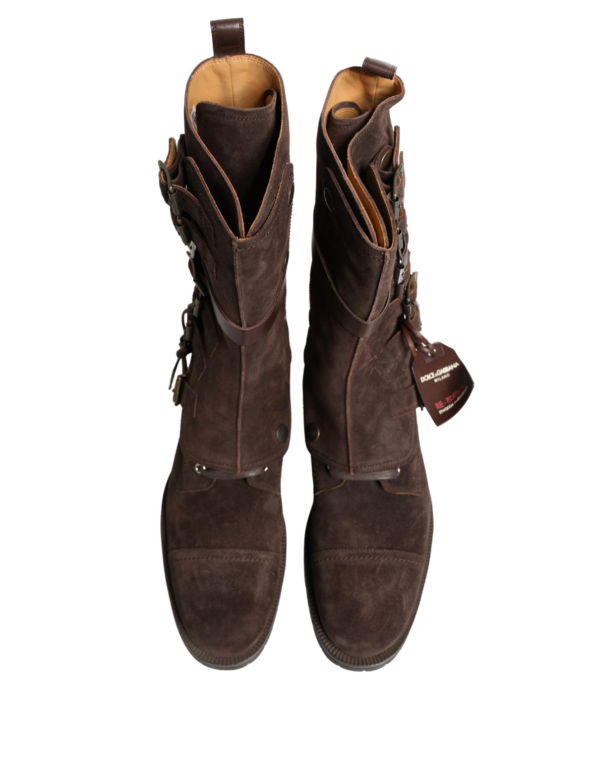 Dolce & Gabbana Men's Suede Leather & Rubber Ankle Combat Strap Boots - Brown