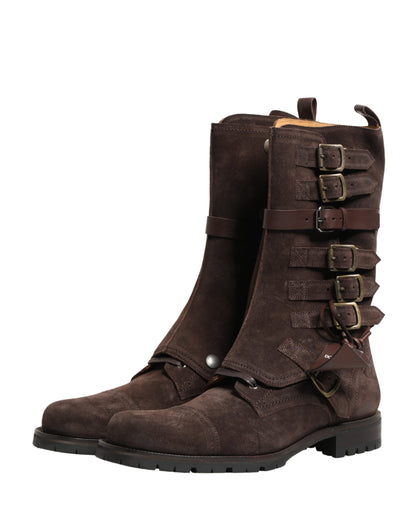 Dolce & Gabbana Men's Suede Leather & Rubber Ankle Combat Strap Boots - Brown