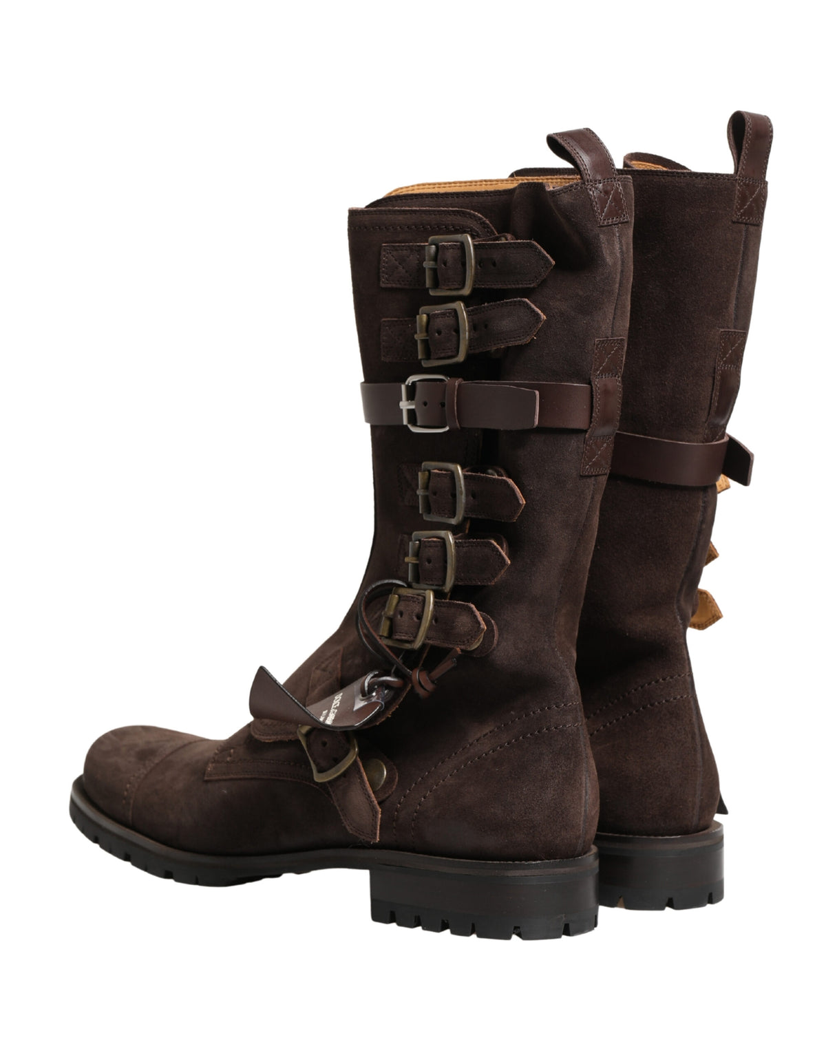 Dolce & Gabbana Men's Suede Leather & Rubber Ankle Combat Strap Boots - Brown