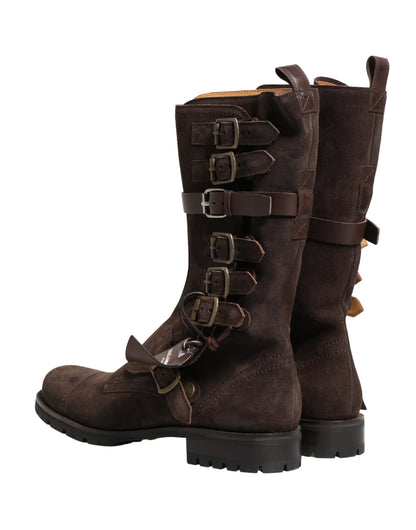 Dolce & Gabbana Men's Suede Leather & Rubber Ankle Combat Strap Boots - Brown