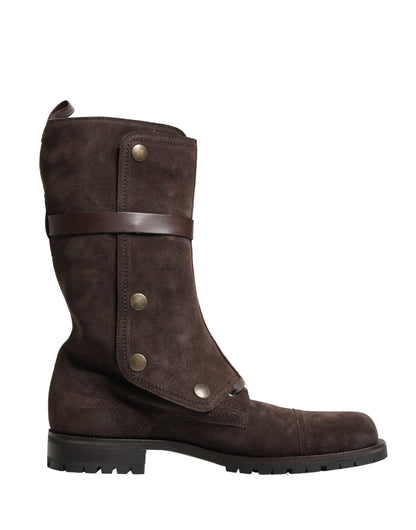Dolce & Gabbana Men's Suede Leather & Rubber Ankle Combat Strap Boots - Brown