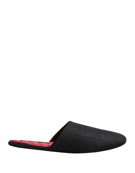 Dolce & Gabbana Men's Cashmere Rubber & Wool Flat Slip-On Slider Shoes - Dark Gray Red Patterned Chevron Signature