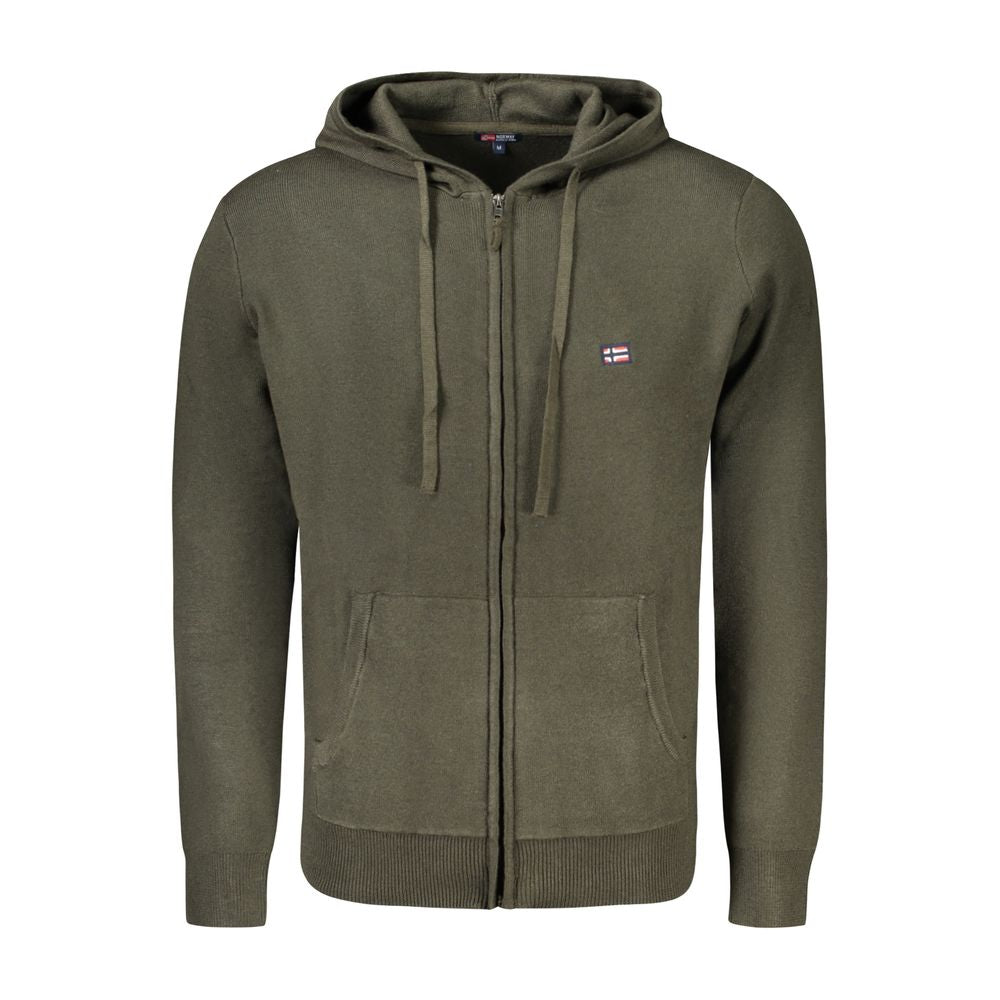 Hooded Cardigan by Norway 1963 for men in viscose polyester & polyamide green & signature presents a textural silhouette, artfully finished with a textural hooded neckline and long-sleeve for a sophisticated, textural look.