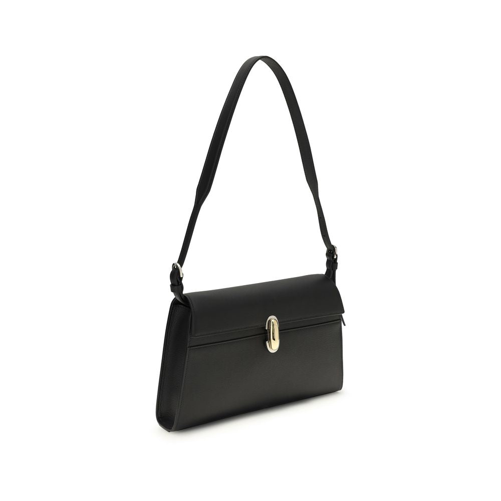 Shoulder Clutch Bag by Savette for women in bos taurus calf leather black features an effortlessly chic silhouette with a secure turn-lock, ample internal-pockets, and versatile shoulder-strap & adjustable-strap for effortlessly chic everyday luxury.