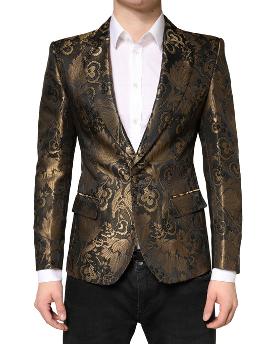 Blazer by Dolce & Gabbana for men in polyester film fiber viscose & acetate gold & jacquard showcases a polished silhouette, highlighted by a refined single-breasted neckline and polished for a sophisticated finish.