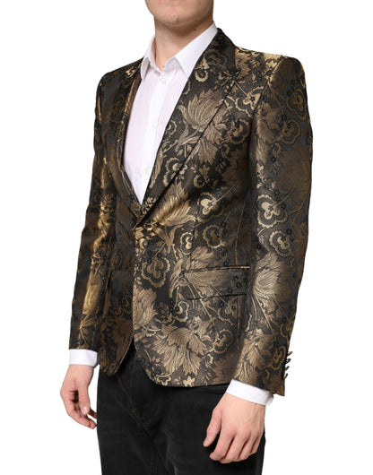 Dolce & Gabbana Men's Single Breasted Polyester Film Fiber Viscose & Acetate Blazer - Gold Jacquard