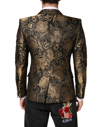 Dolce & Gabbana Men's Single Breasted Polyester Film Fiber Viscose & Acetate Blazer - Gold Jacquard