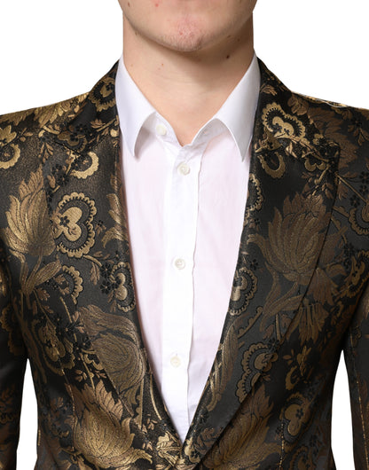 Dolce & Gabbana Men's Single Breasted Polyester Film Fiber Viscose & Acetate Blazer - Gold Jacquard