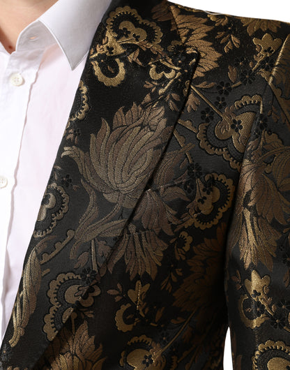 Dolce & Gabbana Men's Single Breasted Polyester Film Fiber Viscose & Acetate Blazer - Gold Jacquard