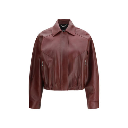 Jacket by Versace for women in bos taurus calf leather bordeaux showcases a contemporary silhouette, detailed with a contemporary and premium pockets for a sophisticated finish.