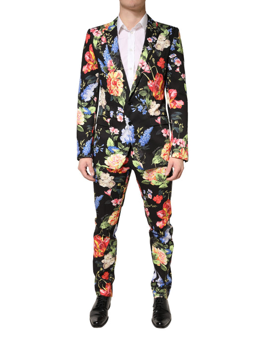 Pant Suit by Dolce & Gabbana for men in cotton & silk black & floral features a tailored silhouette, showcasing a sophisticated single-breasted neckline and tailored slim for a refined, professional look.