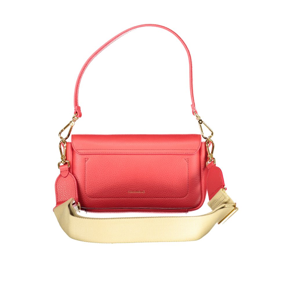 Handbag by Coccinelle for women in leather red features a signature silhouette, showcasing a secure snap & zipper and signature internal-pockets with versatile shoulder-strap & adjustable-strap for a sophisticated look.