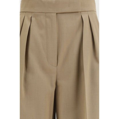 Casual Pants by Max Mara for women in virgin wool beige features a polished silhouette with a polished straight-leg & regular-fit, reaching a polished long and finished with a polished .