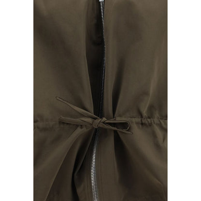 Vest by Rick Owens for women in polyester satin brown showcases a dynamic silhouette, perfectly balancing with a dynamic for a sophisticated, high-fashion look.
