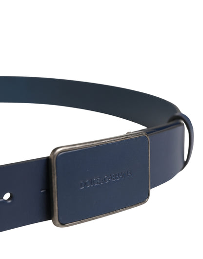 Dolce & Gabbana Blue Leather Logo Metal Buckle Men Belt