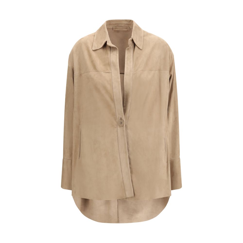 Shirt by Salvatore Santoro for women in suede leather beige features an polished silhouette, showcasing a sophisticated and long-sleeve detail for a truly polished finish.
