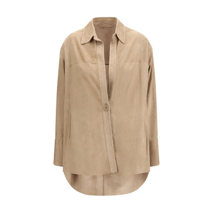 Shirt by Salvatore Santoro for women in suede leather beige features an polished silhouette, showcasing a sophisticated and long-sleeve detail for a truly polished finish.