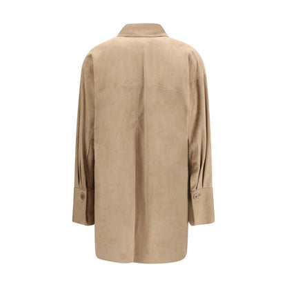 Shirt by Salvatore Santoro for women in suede leather beige presents a discerning silhouette, showcasing a sophisticated and for a truly discerning finish.