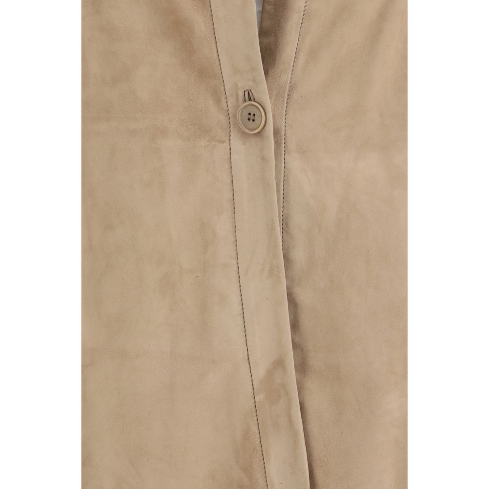 Shirt by Salvatore Santoro for women in suede leather beige features an architectural silhouette with a refined and elegant for a architectural look.