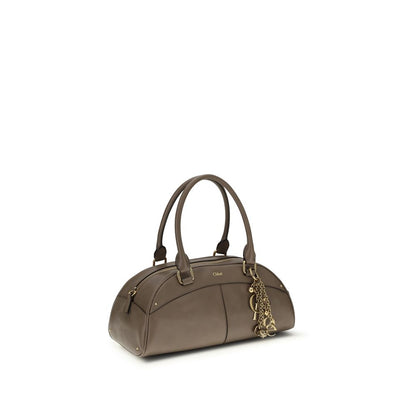 Large Bowling Handbag by Chloé for women in bos taurus calfskin leather gray features a refined silhouette, showcasing a secure zipper, organized , and versatile handle for a refined finish.