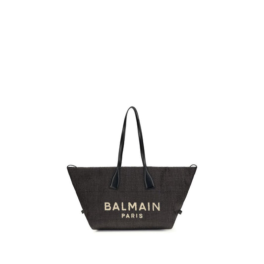 Shoulder Bag by Balmain for women in raffia & embossed bos taurus calf leather black showcases a enviable silhouette, artfully detailed with a secure magnetic & button, organized cardholder, and versatile shoulder-strap & handle for a enviable look.