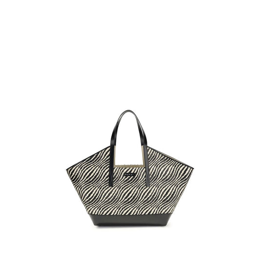 Tote Shoulder Bag by Marni for women in raffia polyamide polyester leather & cotton black, patterned & signature features a effortless chic silhouette with a secure , ample , and versatile handle for a effortless chic finish.