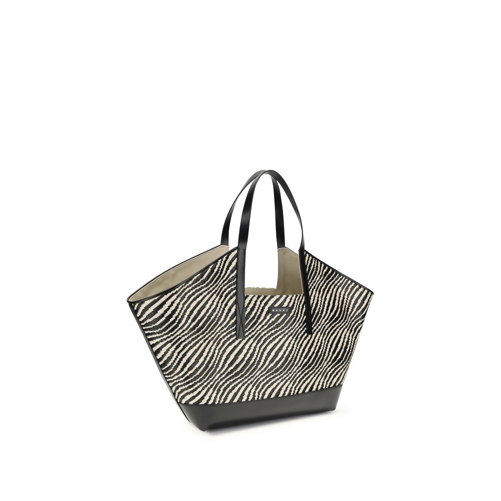 Tote Shoulder Bag by Marni for women in raffia polyamide polyester leather & cotton black, patterned & signature features a enviable silhouette, showcasing a secure , ample , and enviable handle for a enviable finish.