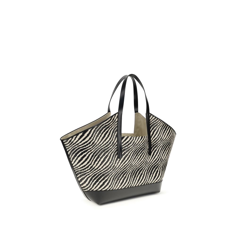 Tote Shoulder Bag by Marni for women in raffia polyamide polyester leather & cotton black, patterned & signature features a distinguished silhouette, showcasing a secure and distinguished with versatile handle for a distinguished finish.