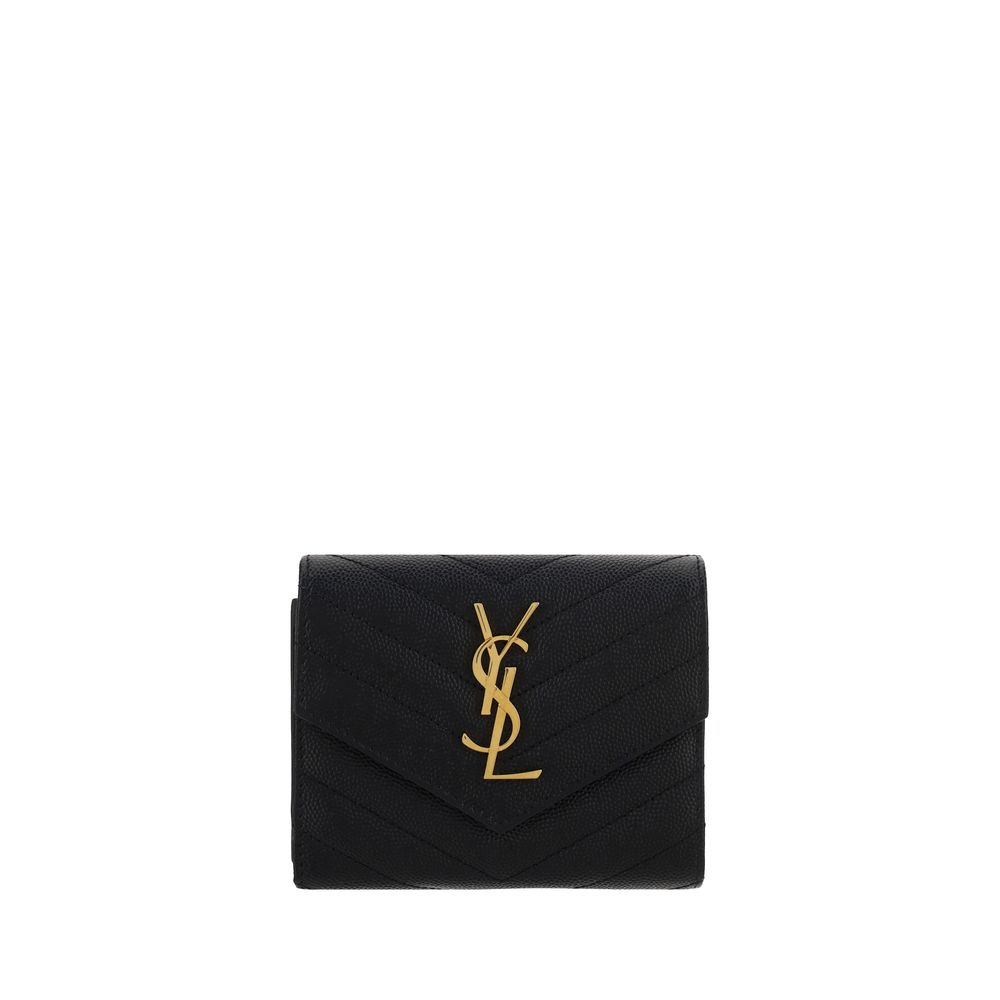 Cardholder Wallet by Saint Laurent for women in bos taurus calf leather black presents a streamlined silhouette, showcasing the sophisticated design of the Cassandre Bos Taurus Calf Leather Cardholder Wallet collection with functional card-organization compact-design coin-purse.