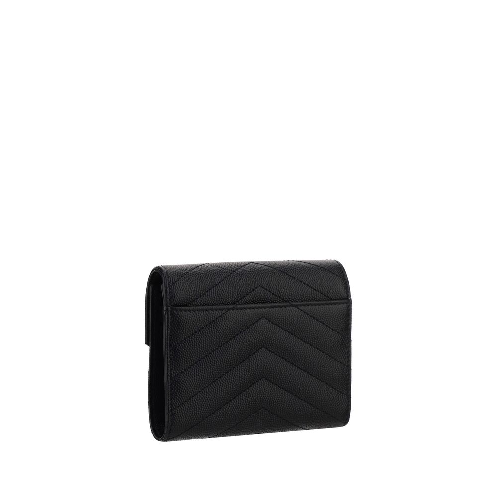 Cardholder Wallet by Saint Laurent for women in bos taurus calf leather black presents a refined silhouette, artfully capturing the essence of the Cassandre Bos Taurus Calf Leather Cardholder Wallet design with sophisticated card-organization compact-design coin-purse for a refined look.