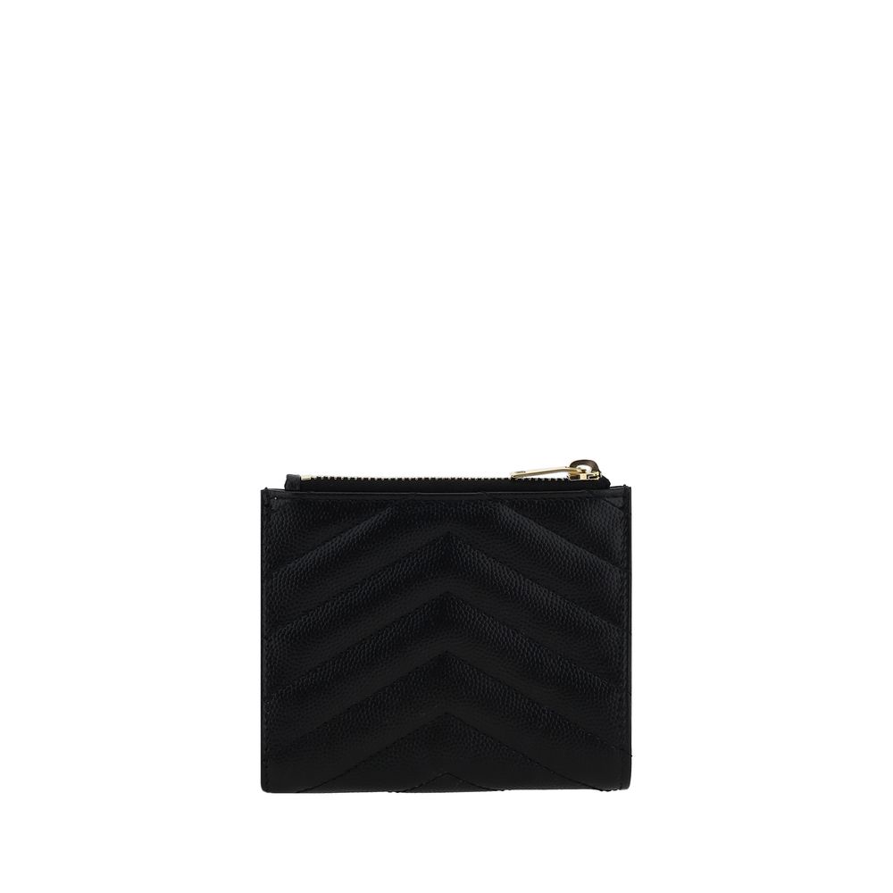 Cardholder Wallet by Saint Laurent for men in bos taurus calfskin leather black, silver, signature & monogram features a sleek silhouette, showcasing the sleek Cassandre Bos Taurus Calfskin Leather Cardholder Wallet design with sophisticated card-organization bifold for a premium look.