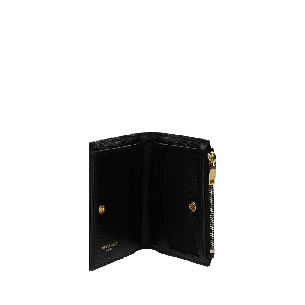 Cardholder Wallet by Saint Laurent for men in bos taurus calfskin leather black, silver, signature & monogram presents a refined silhouette, artfully capturing the essence of the Cassandre Bos Taurus Calfskin Leather Cardholder Wallet design with sophisticated card-organization bifold for a refined look.