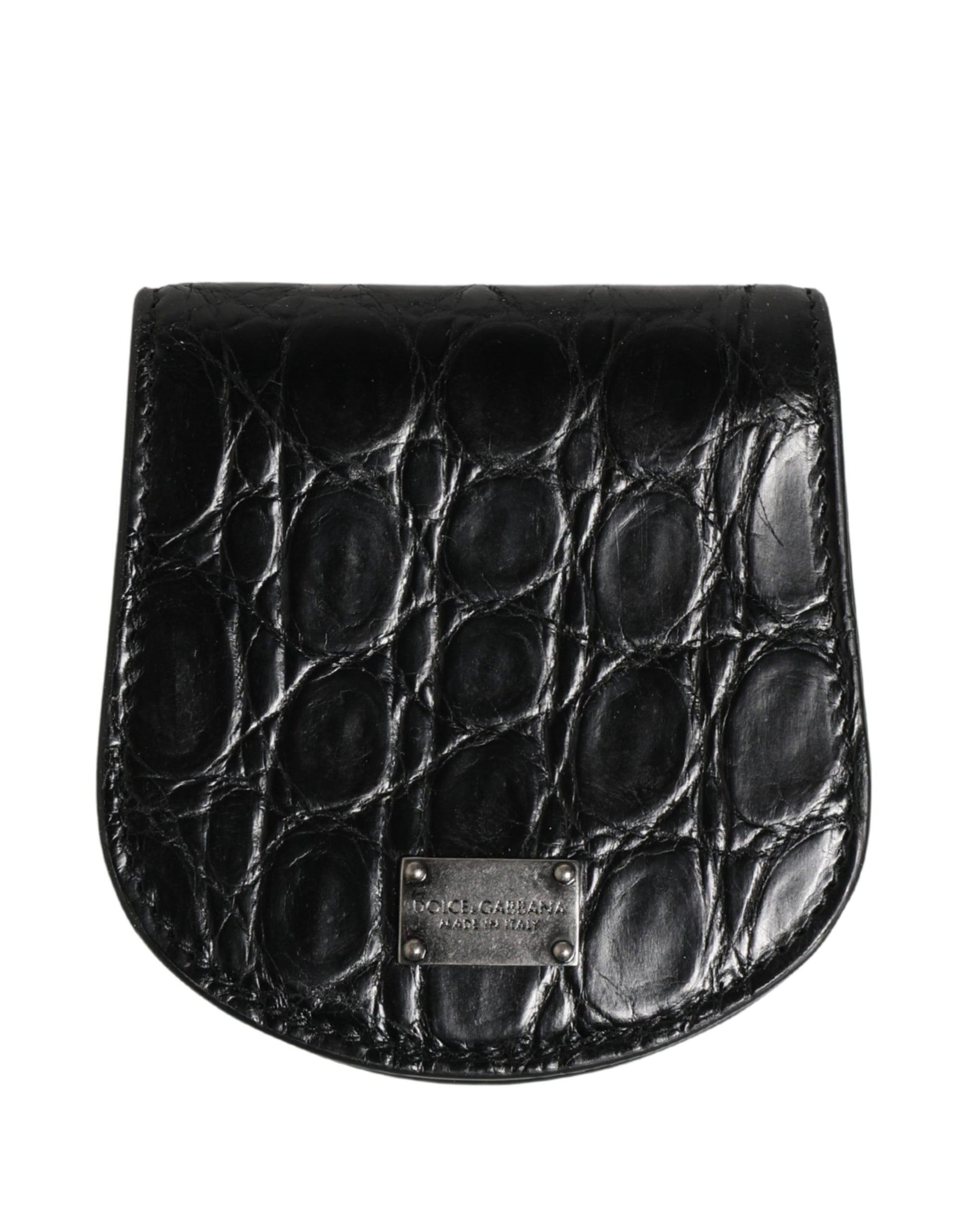 Wallet by Dolce & Gabbana for men in exotic leather & viscose black showcases a refined silhouette, artfully detailed with the signature style of the Exotic Leather Viscose Wallet and functional compact-design bifold.