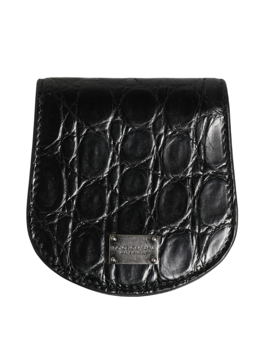 Wallet by Dolce & Gabbana for men in exotic leather & viscose black showcases a refined silhouette, artfully detailed with the signature style of the Exotic Leather Viscose Wallet and functional compact-design bifold.