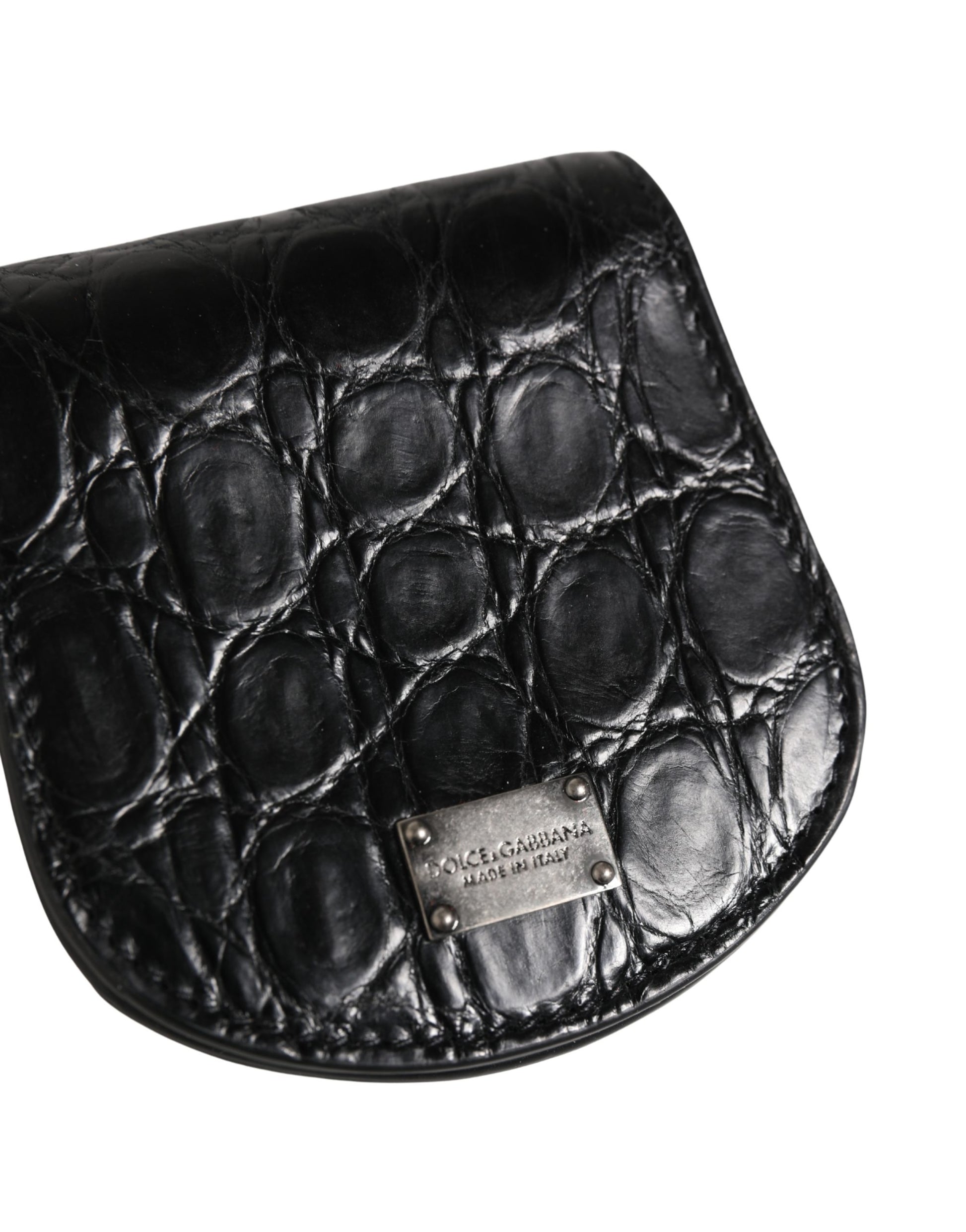 Wallet by Dolce & Gabbana for men in exotic leather & viscose black presents a streamlined silhouette, showcasing the sophisticated design of the Exotic Leather Viscose Wallet collection with functional compact-design bifold.
