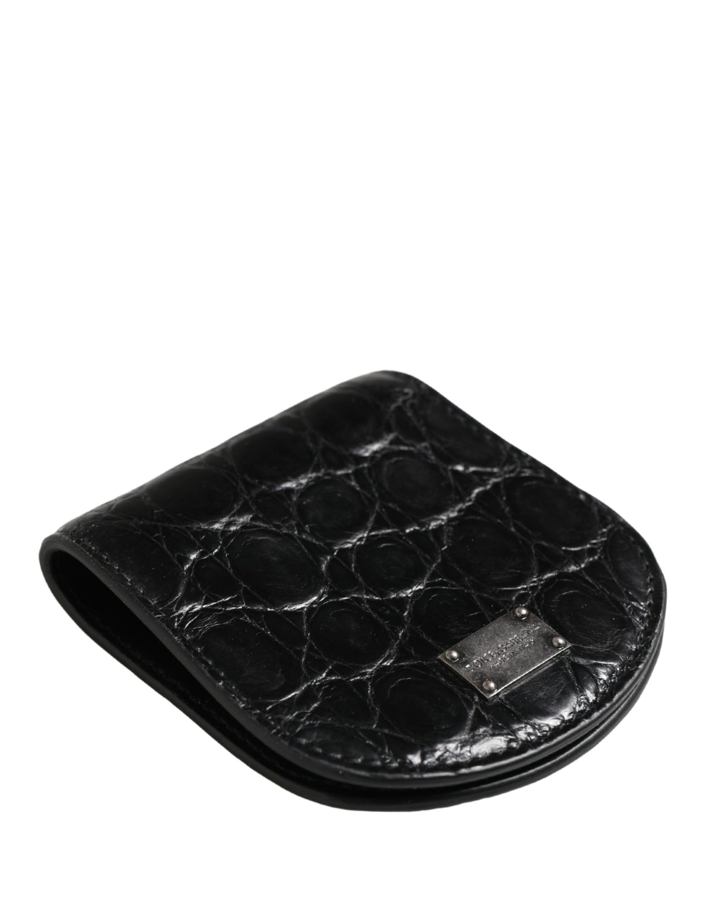 Wallet by Dolce & Gabbana for men in exotic leather & viscose black showcases a discerning silhouette, artfully capturing the essence of Exotic Leather Viscose Wallet with its functional compact-design bifold.