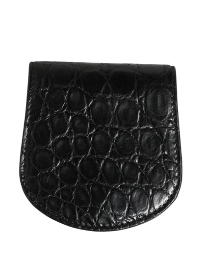 Wallet by Dolce & Gabbana for men in exotic leather & viscose black features a streamlined silhouette, showcasing the streamlined Exotic Leather Viscose Wallet design with sophisticated compact-design bifold for a premium look.