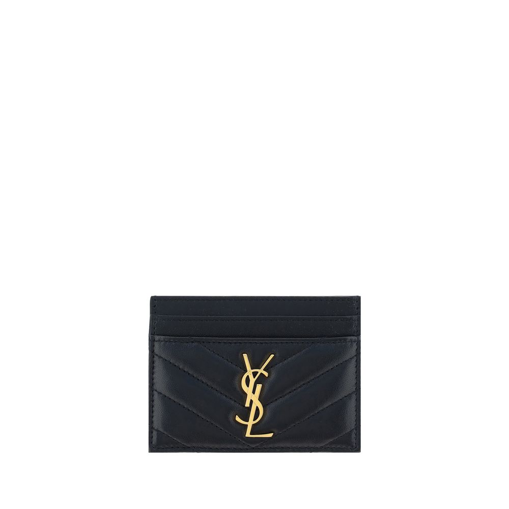 Cardholder Wallet by Saint Laurent for women in lambskin leather black & monogram presents a streamlined silhouette, showcasing the sophisticated design of the Lambskin Leather Cardholder Wallet collection with functional card-organization compact-design.