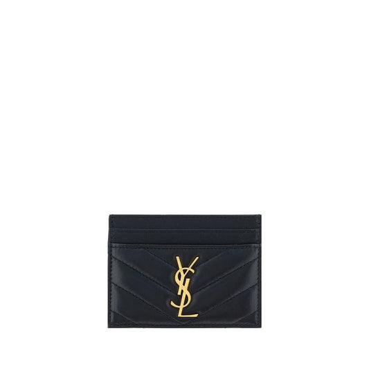 Cardholder Wallet by Saint Laurent for women in lambskin leather black & monogram presents a streamlined silhouette, showcasing the sophisticated design of the Lambskin Leather Cardholder Wallet collection with functional card-organization compact-design.