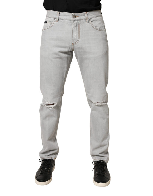 Jeans by Dolce & Gabbana for men in denim cotton gray, light-grey & signature presents a tailored silhouette, showcasing a tailored skinny, relaxed-fit & regular-fit and long cut with a refined for a truly tailored aesthetic.