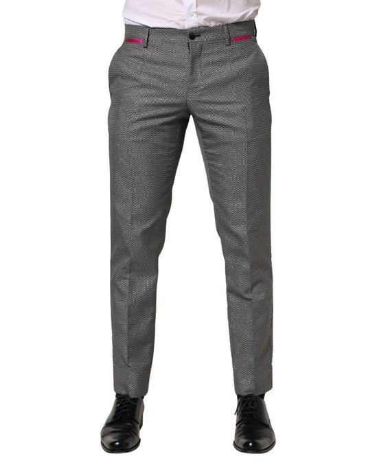Trousers by Dolce & Gabbana for men in cotton polyester film fiber & viscose gray features an on trend silhouette, showcasing a sophisticated skinny & regular-fit with a long and for an on trend finish.